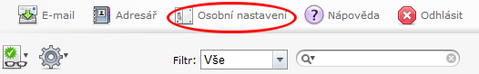 Sekce Osobní nastavení v ve webovém rozhraní RoundCube