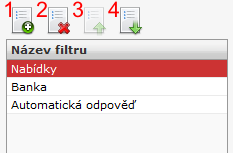 Seznam filtrů a tlačítka pro operace s nimi