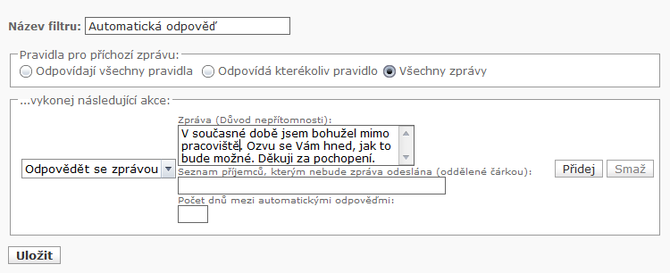 Nastavení automatické odpovědi