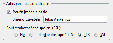 Šifrování TLS pro SMTP odesílání pošty v programu Mozilla Thunderbird